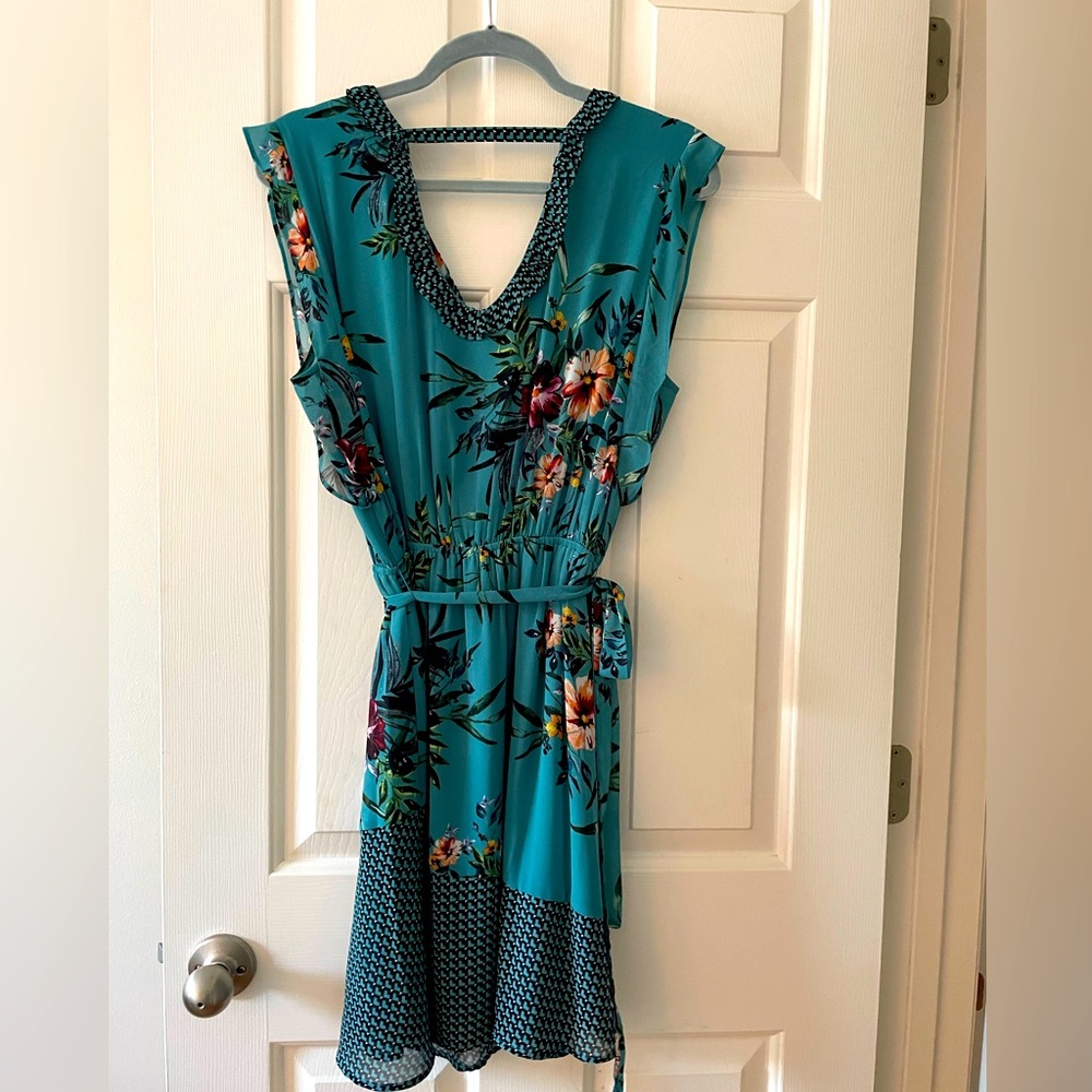 Flowy teal floral dress/top
